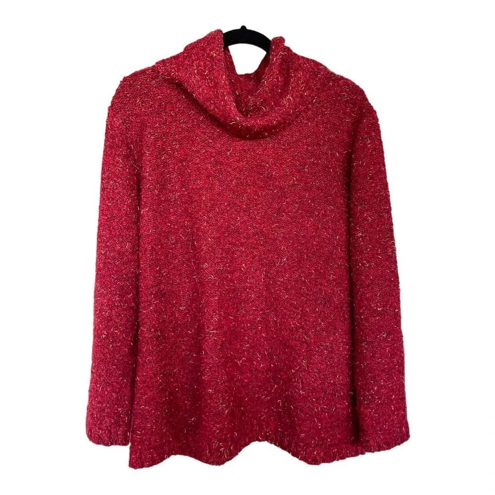Coldwater Creek Women's Size 1X 14/16 Boucle Red Cowlneck Sweater